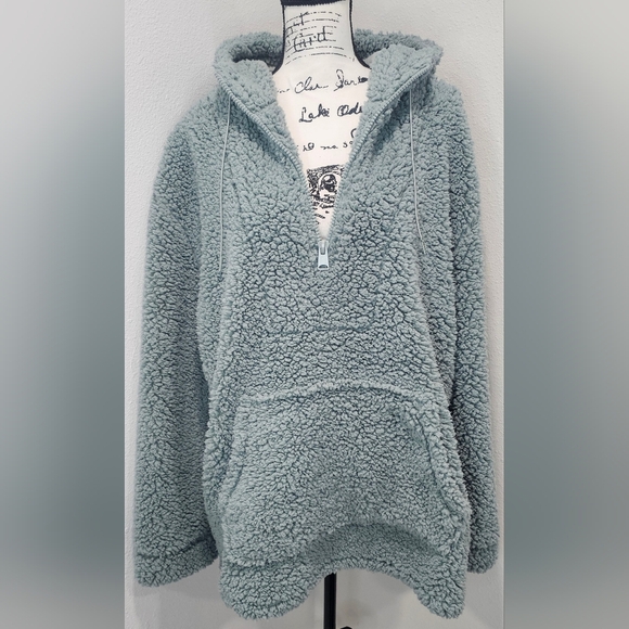 Cabin Fever By Ramatex Women's XL Sage Green Sherpa Pullover Hoodie Outdoor Cozy - Picture 2 of 15